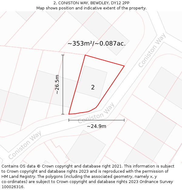 2, CONISTON WAY, BEWDLEY, DY12 2PP: Plot and title map
