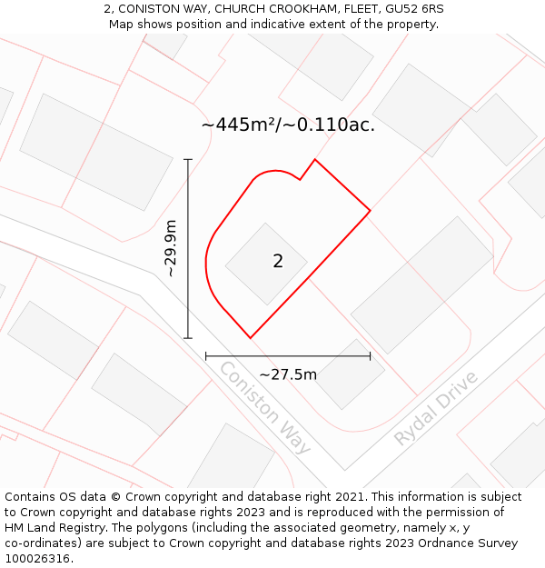 2, CONISTON WAY, CHURCH CROOKHAM, FLEET, GU52 6RS: Plot and title map