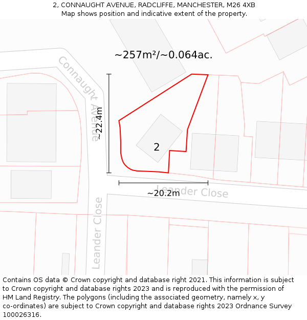 2, CONNAUGHT AVENUE, RADCLIFFE, MANCHESTER, M26 4XB: Plot and title map