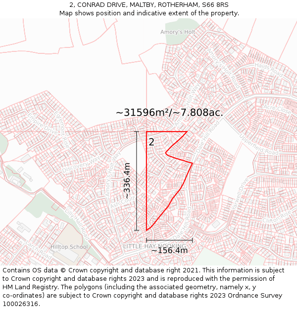 2, CONRAD DRIVE, MALTBY, ROTHERHAM, S66 8RS: Plot and title map