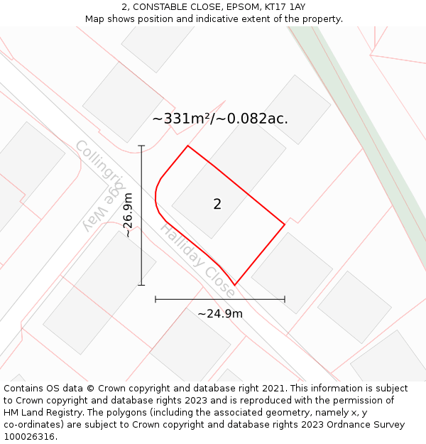 2, CONSTABLE CLOSE, EPSOM, KT17 1AY: Plot and title map