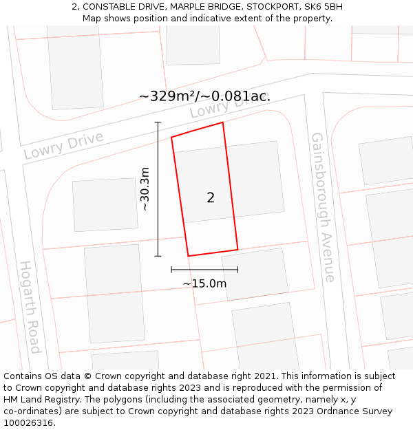 2, CONSTABLE DRIVE, MARPLE BRIDGE, STOCKPORT, SK6 5BH: Plot and title map