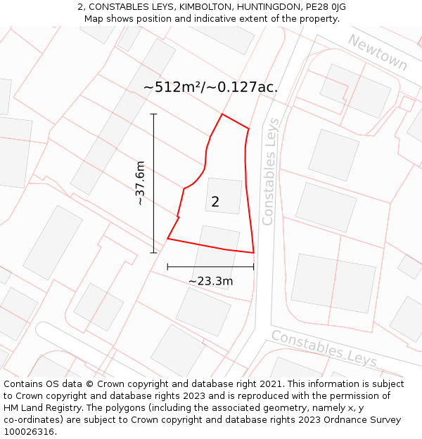 2, CONSTABLES LEYS, KIMBOLTON, HUNTINGDON, PE28 0JG: Plot and title map