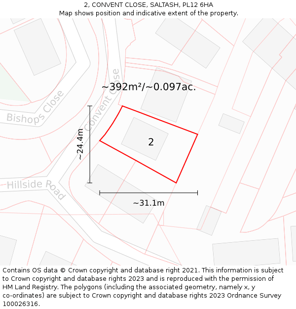 2, CONVENT CLOSE, SALTASH, PL12 6HA: Plot and title map