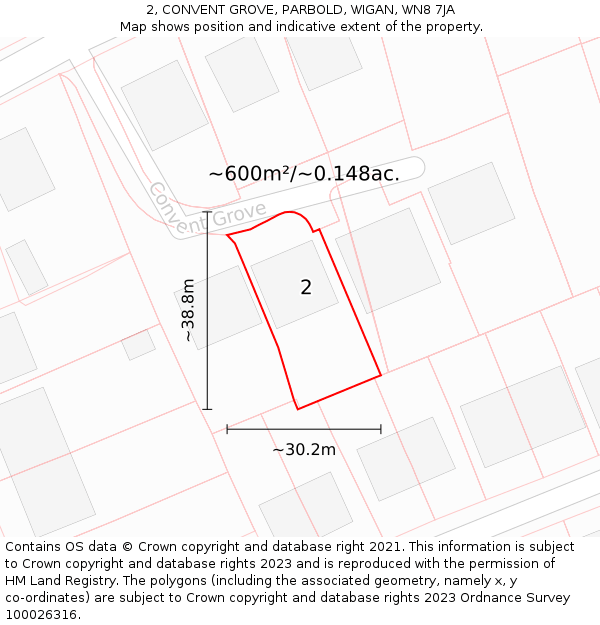 2, CONVENT GROVE, PARBOLD, WIGAN, WN8 7JA: Plot and title map