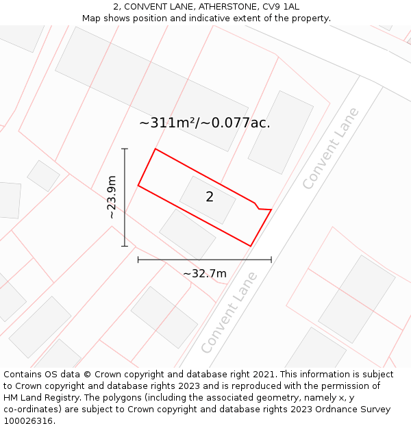 2, CONVENT LANE, ATHERSTONE, CV9 1AL: Plot and title map