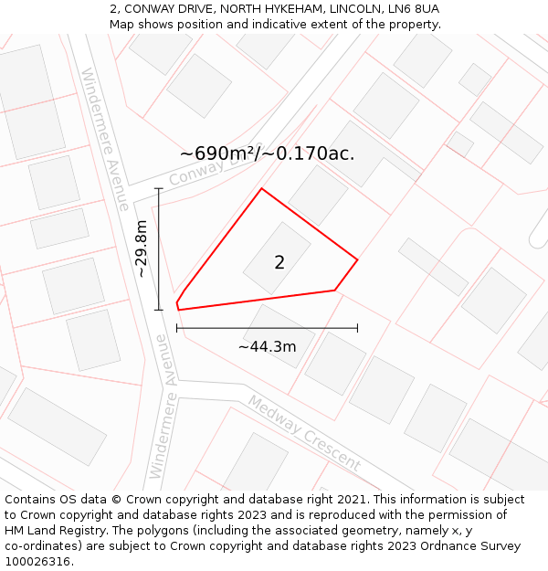 2, CONWAY DRIVE, NORTH HYKEHAM, LINCOLN, LN6 8UA: Plot and title map