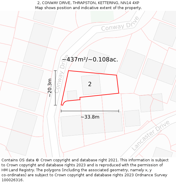 2, CONWAY DRIVE, THRAPSTON, KETTERING, NN14 4XP: Plot and title map