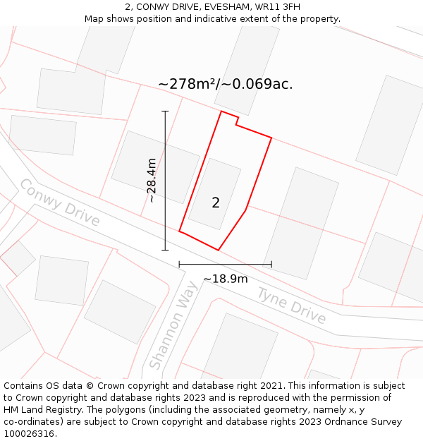 2, CONWY DRIVE, EVESHAM, WR11 3FH: Plot and title map