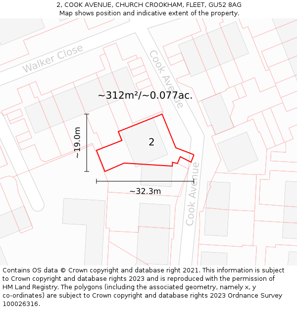2, COOK AVENUE, CHURCH CROOKHAM, FLEET, GU52 8AG: Plot and title map