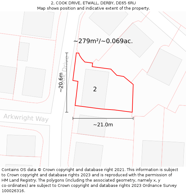 2, COOK DRIVE, ETWALL, DERBY, DE65 6RU: Plot and title map