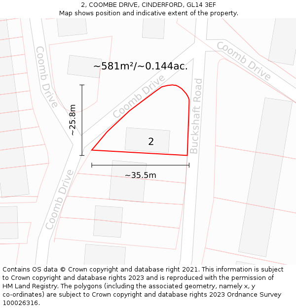 2, COOMBE DRIVE, CINDERFORD, GL14 3EF: Plot and title map