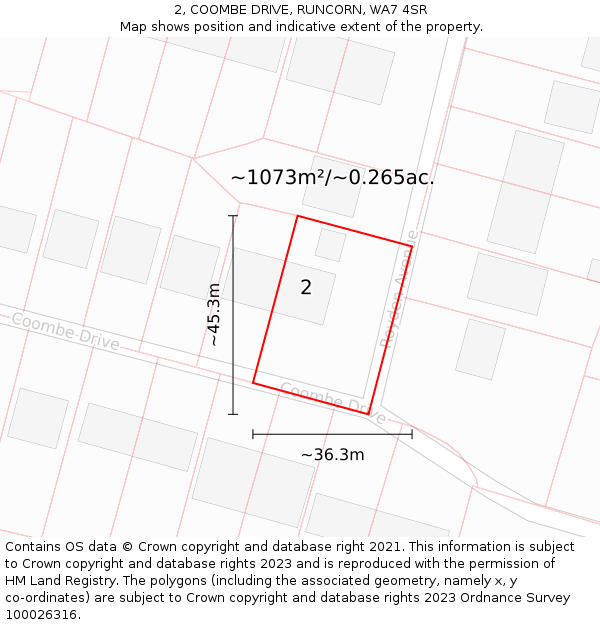 2, COOMBE DRIVE, RUNCORN, WA7 4SR: Plot and title map
