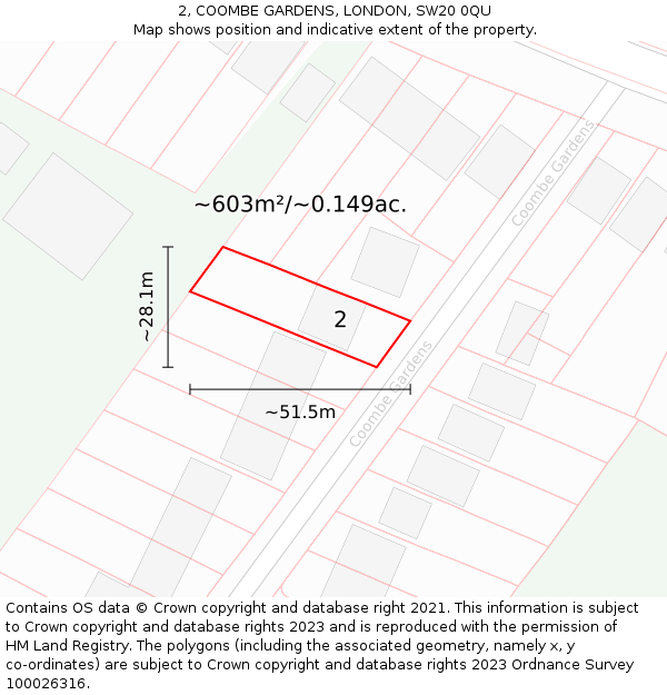 2, COOMBE GARDENS, LONDON, SW20 0QU: Plot and title map
