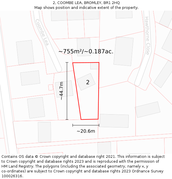 2, COOMBE LEA, BROMLEY, BR1 2HQ: Plot and title map