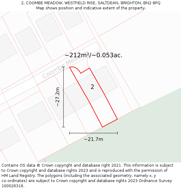 2, COOMBE MEADOW, WESTFIELD RISE, SALTDEAN, BRIGHTON, BN2 8PQ: Plot and title map