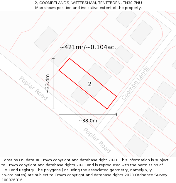 2, COOMBELANDS, WITTERSHAM, TENTERDEN, TN30 7NU: Plot and title map