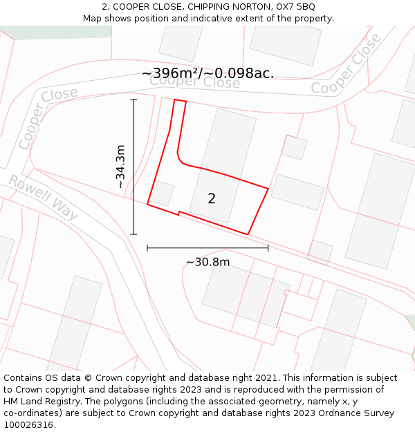 2, COOPER CLOSE, CHIPPING NORTON, OX7 5BQ: Plot and title map