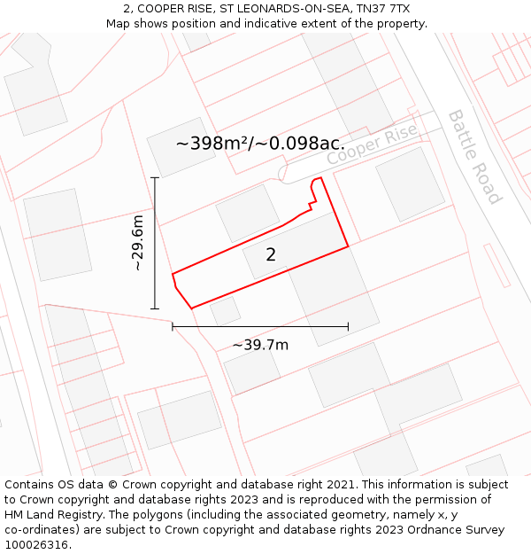 2, COOPER RISE, ST LEONARDS-ON-SEA, TN37 7TX: Plot and title map