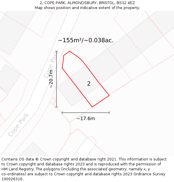 2, COPE PARK, ALMONDSBURY, BRISTOL, BS32 4EZ: Plot and title map