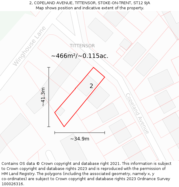 2, COPELAND AVENUE, TITTENSOR, STOKE-ON-TRENT, ST12 9JA: Plot and title map