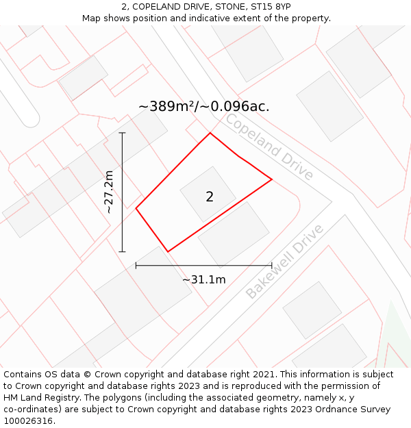 2, COPELAND DRIVE, STONE, ST15 8YP: Plot and title map