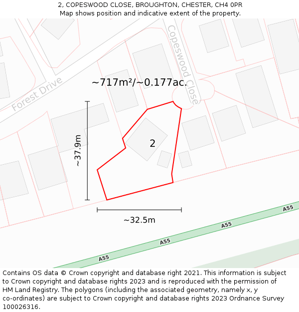 2, COPESWOOD CLOSE, BROUGHTON, CHESTER, CH4 0PR: Plot and title map