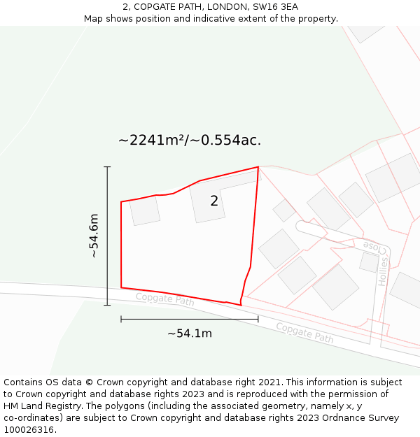 2, COPGATE PATH, LONDON, SW16 3EA: Plot and title map
