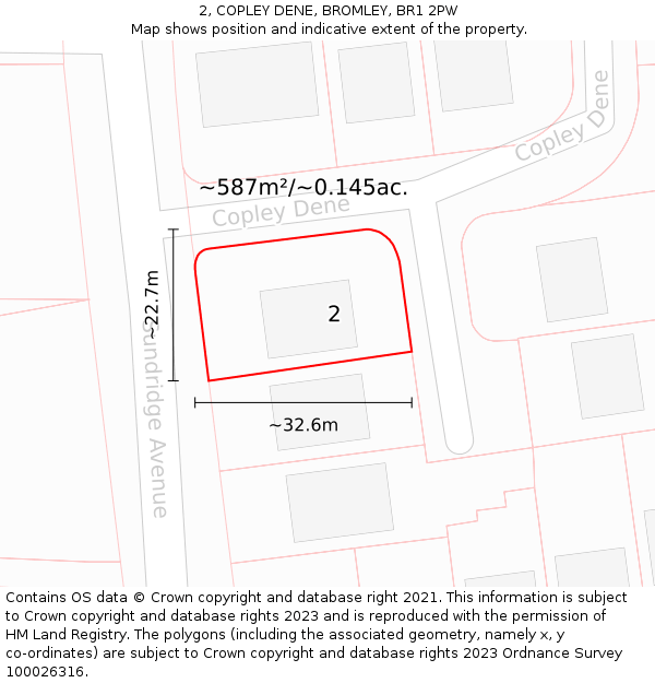 2, COPLEY DENE, BROMLEY, BR1 2PW: Plot and title map