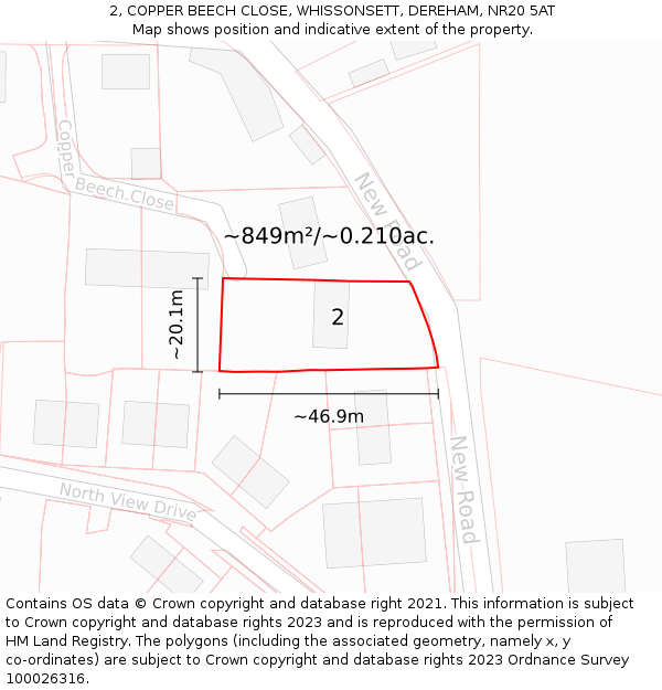 2, COPPER BEECH CLOSE, WHISSONSETT, DEREHAM, NR20 5AT: Plot and title map