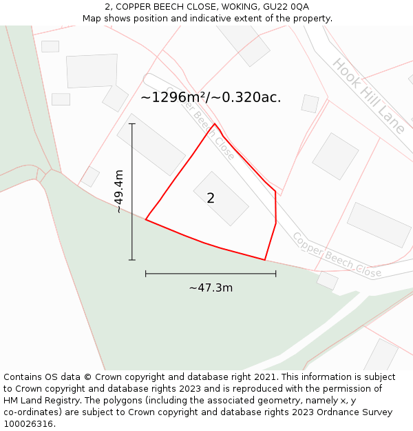 2, COPPER BEECH CLOSE, WOKING, GU22 0QA: Plot and title map