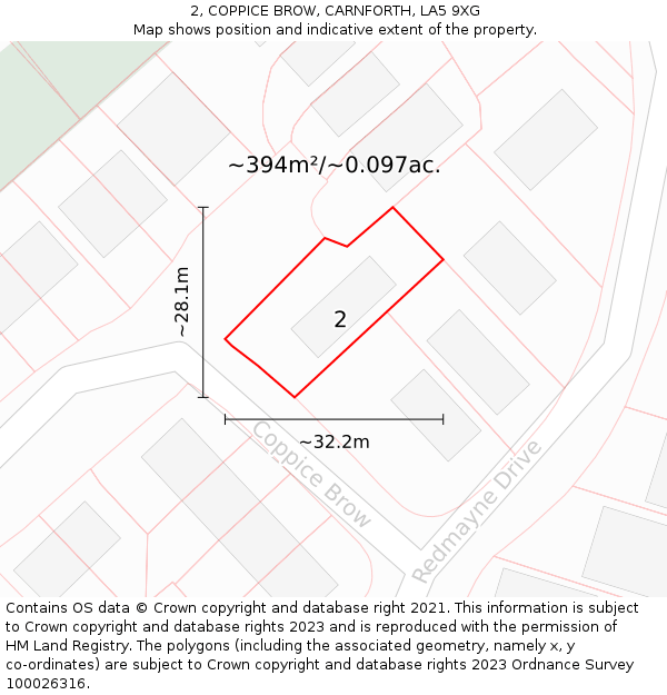 2, COPPICE BROW, CARNFORTH, LA5 9XG: Plot and title map
