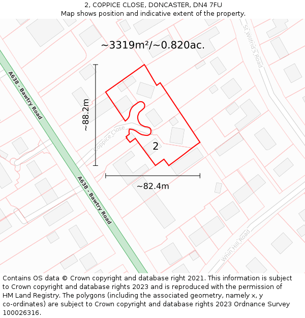 2, COPPICE CLOSE, DONCASTER, DN4 7FU: Plot and title map