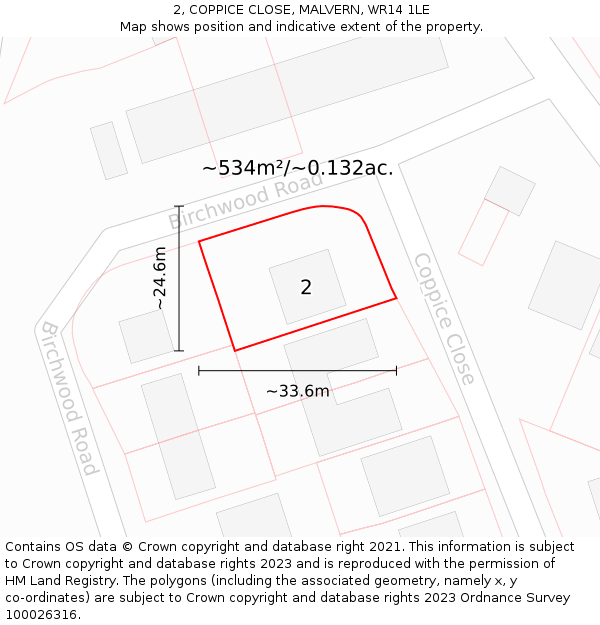 2, COPPICE CLOSE, MALVERN, WR14 1LE: Plot and title map