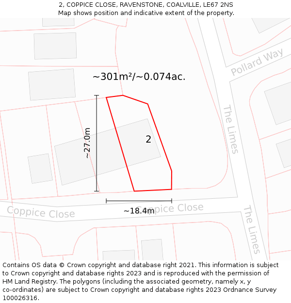 2, COPPICE CLOSE, RAVENSTONE, COALVILLE, LE67 2NS: Plot and title map