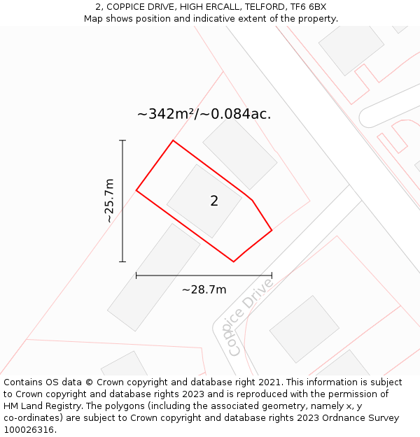 2, COPPICE DRIVE, HIGH ERCALL, TELFORD, TF6 6BX: Plot and title map