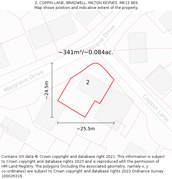 2, COPPIN LANE, BRADWELL, MILTON KEYNES, MK13 9ES: Plot and title map