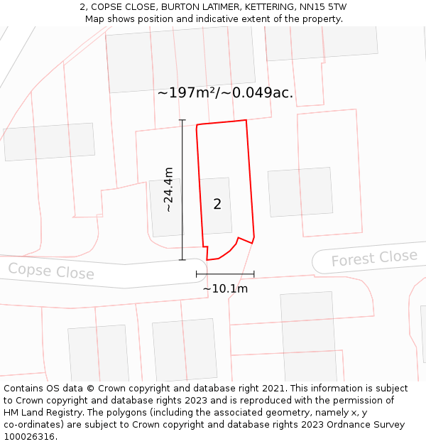 2, COPSE CLOSE, BURTON LATIMER, KETTERING, NN15 5TW: Plot and title map