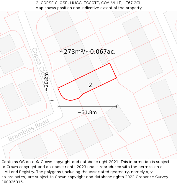 2, COPSE CLOSE, HUGGLESCOTE, COALVILLE, LE67 2GL: Plot and title map