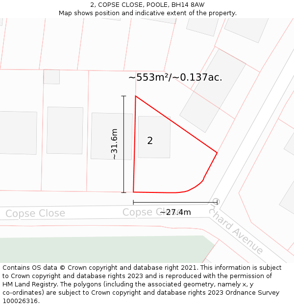 2, COPSE CLOSE, POOLE, BH14 8AW: Plot and title map