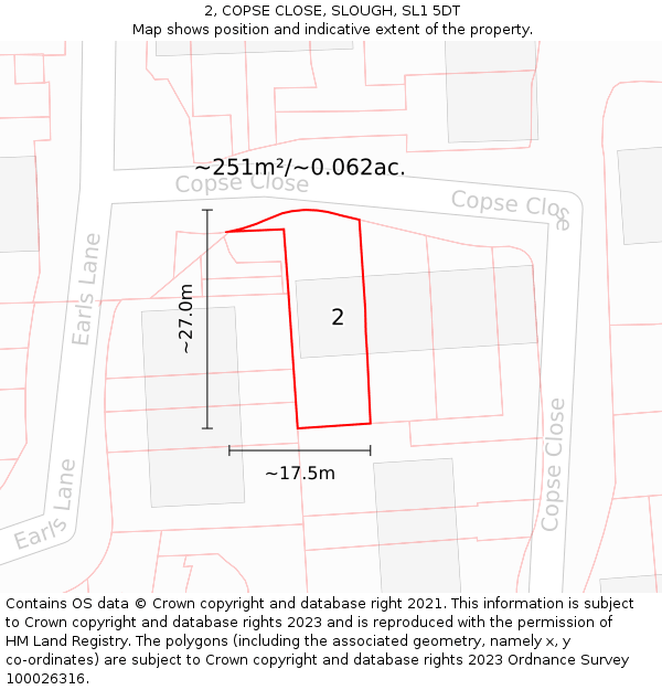 2, COPSE CLOSE, SLOUGH, SL1 5DT: Plot and title map