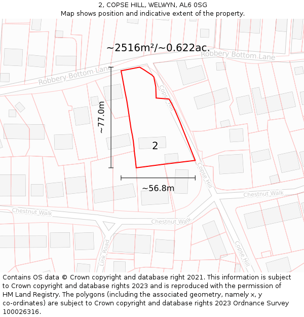 2, COPSE HILL, WELWYN, AL6 0SG: Plot and title map
