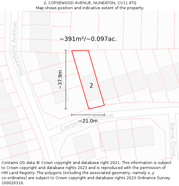 2, COPSEWOOD AVENUE, NUNEATON, CV11 4TQ: Plot and title map