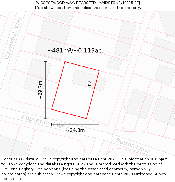 2, COPSEWOOD WAY, BEARSTED, MAIDSTONE, ME15 8PJ: Plot and title map