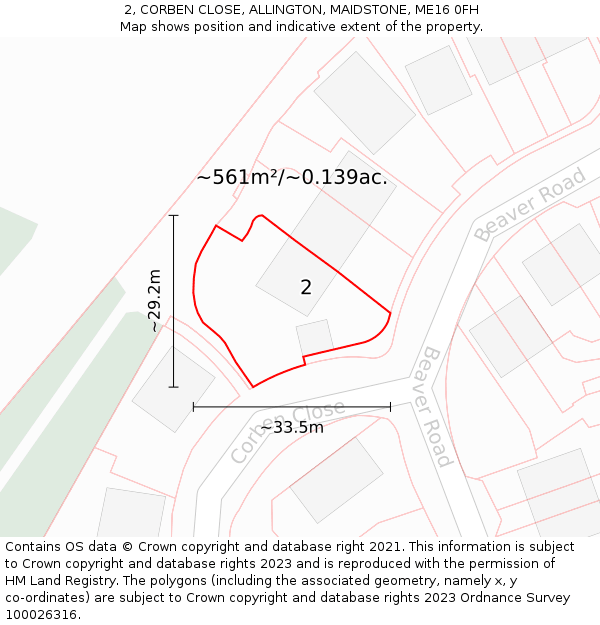 2, CORBEN CLOSE, ALLINGTON, MAIDSTONE, ME16 0FH: Plot and title map