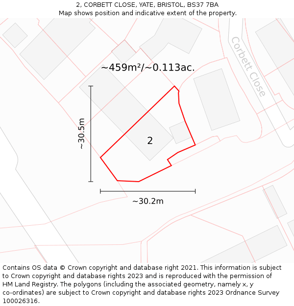 2, CORBETT CLOSE, YATE, BRISTOL, BS37 7BA: Plot and title map