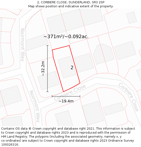 2, CORBIERE CLOSE, SUNDERLAND, SR3 2SP: Plot and title map