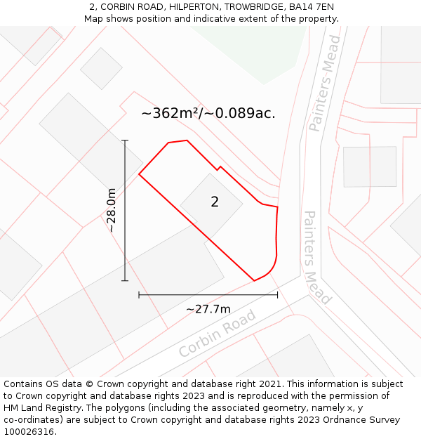 2, CORBIN ROAD, HILPERTON, TROWBRIDGE, BA14 7EN: Plot and title map