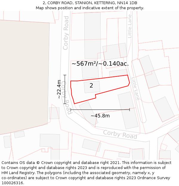 2, CORBY ROAD, STANION, KETTERING, NN14 1DB: Plot and title map