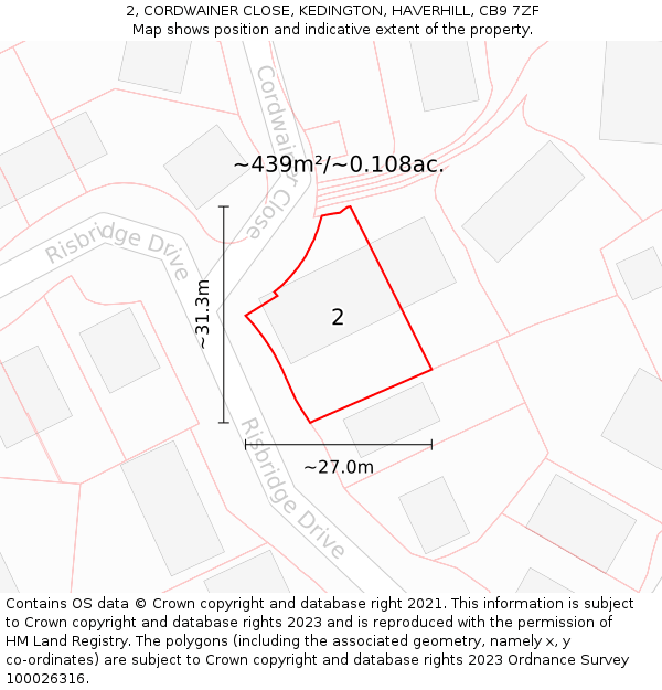 2, CORDWAINER CLOSE, KEDINGTON, HAVERHILL, CB9 7ZF: Plot and title map